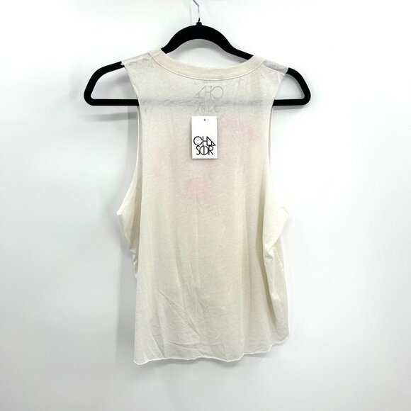 NWT CHASER *Flawed* Ivory Pink Flamingo Rose Crop Summer Tank Top Size Medium - Picture 2 of 5